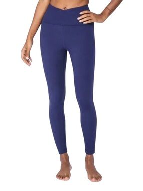 90 Degree By Reflex Cross-Over Waist High-Rise Ribbed Leggings, Dark Purple, L